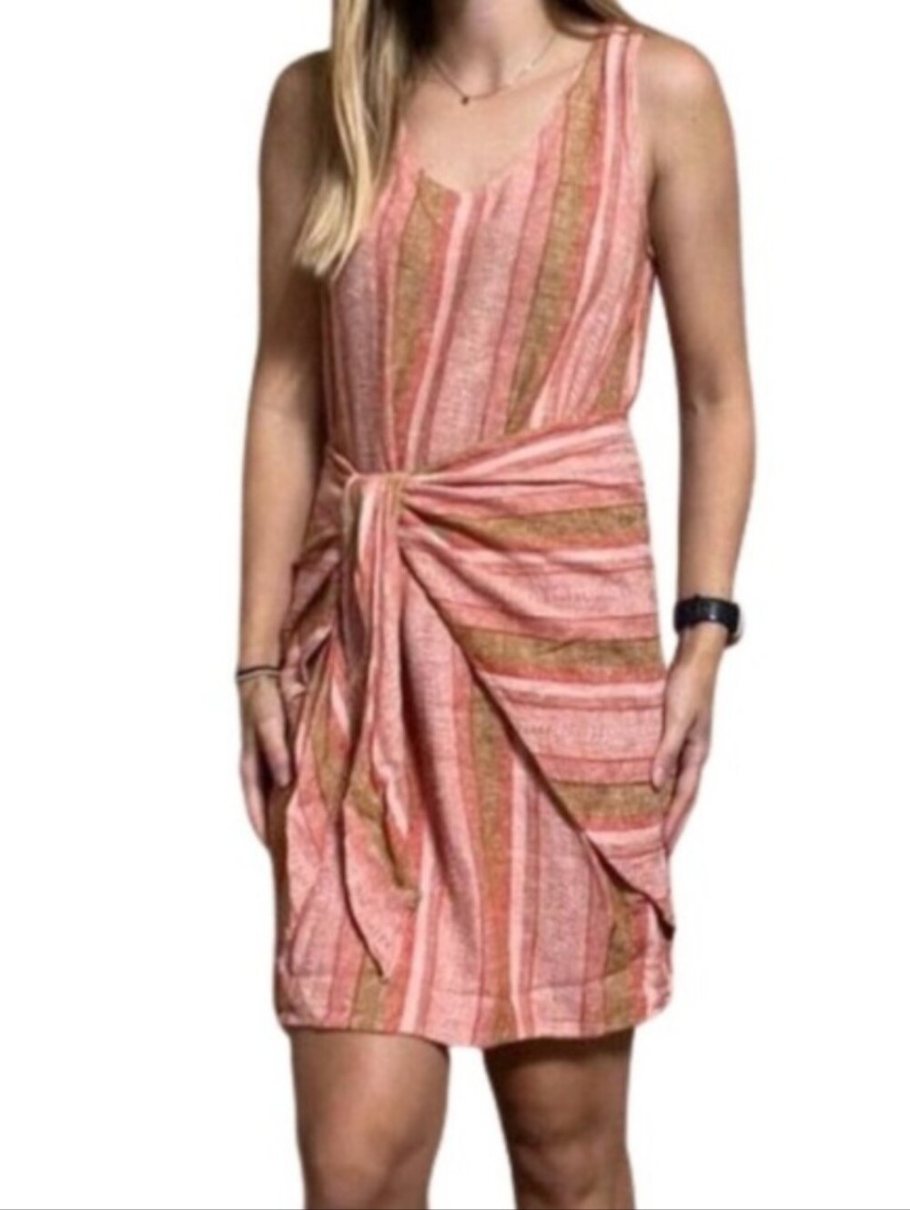 Drew, Sleeveless Pink Striped Knit Tie-Front Dress